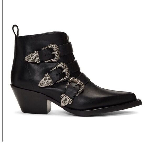 R13 Ankle Three Buckle Boot Black Leather sz 38 $995 - Picture 1 of 14